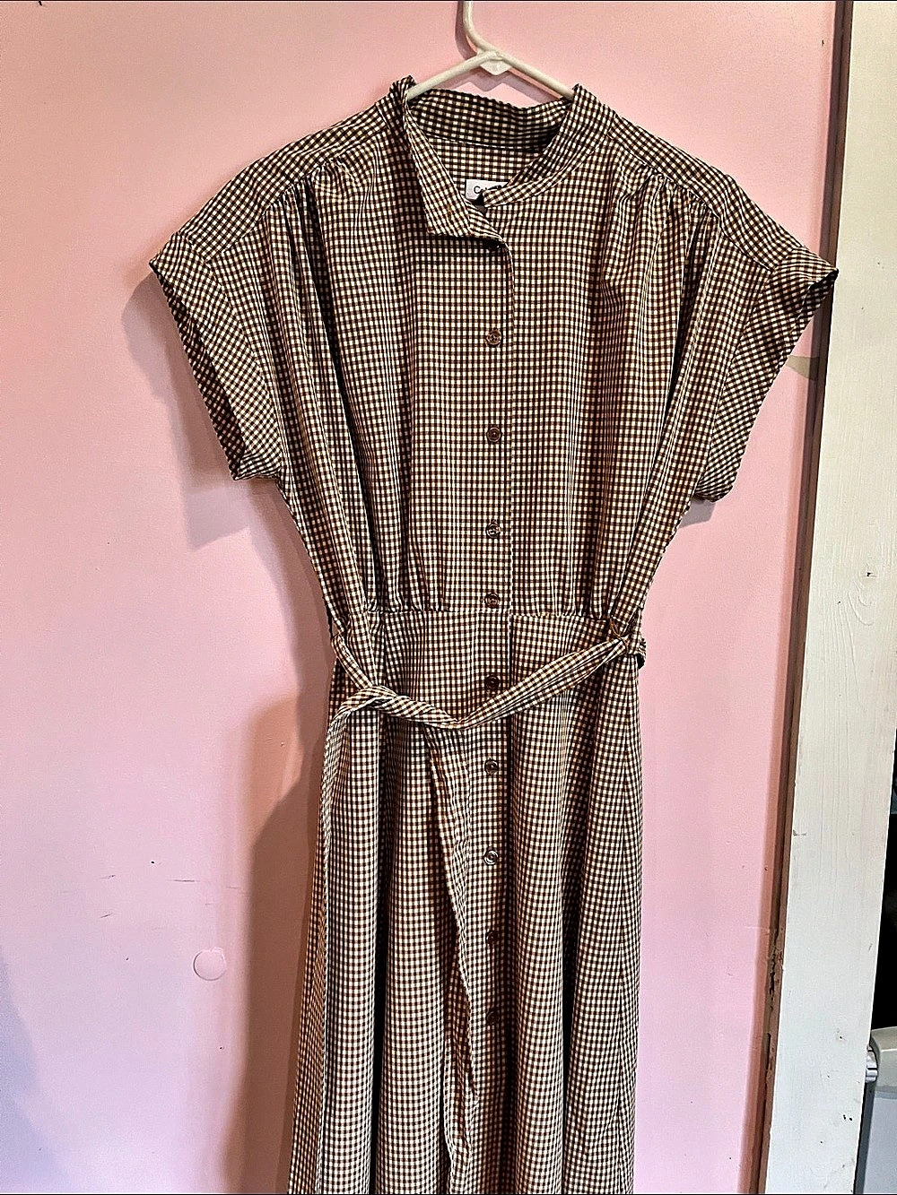 Calvin Klein Gingham Midi Dress in Brown & White Size 12 Like New